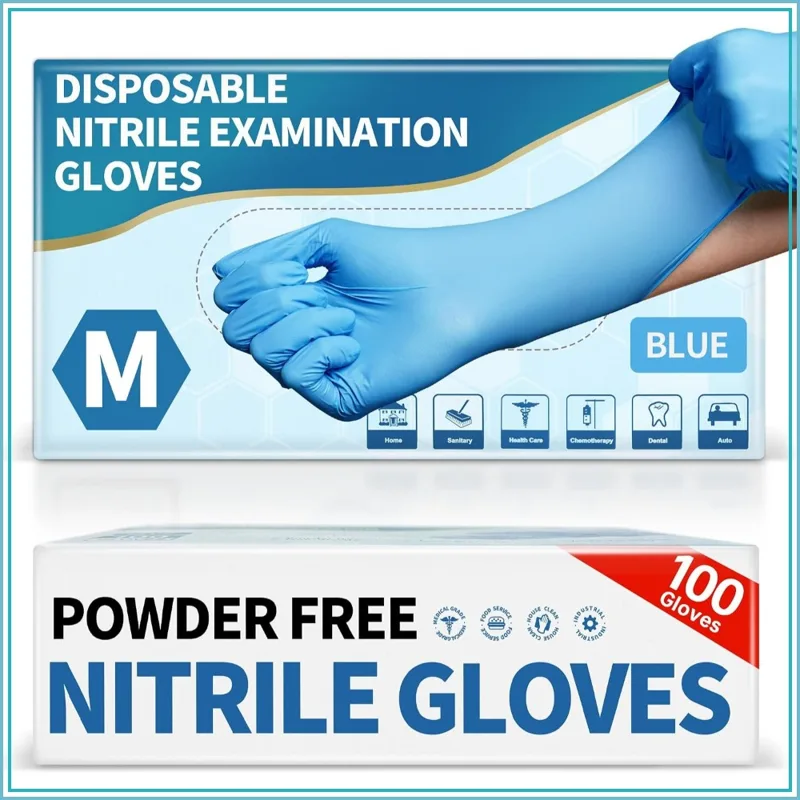 Exam Glove Nitrile - قفازات نيتريل زرقاء للاستخدام مرة واحدة،