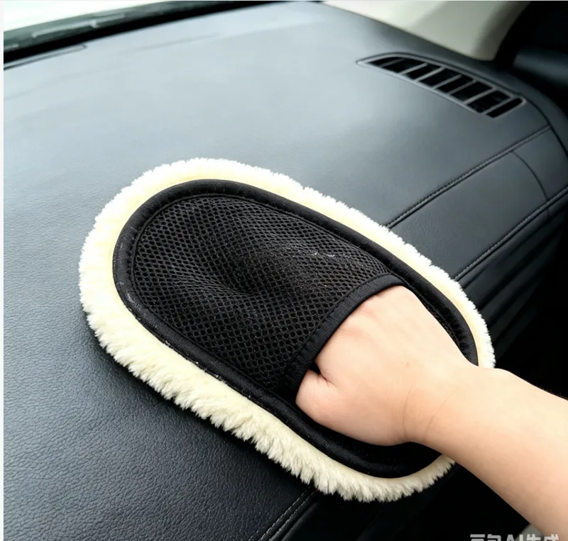 Wool Glove Lined - قفازات غسيل السيارات من الصوف، فرشاة
