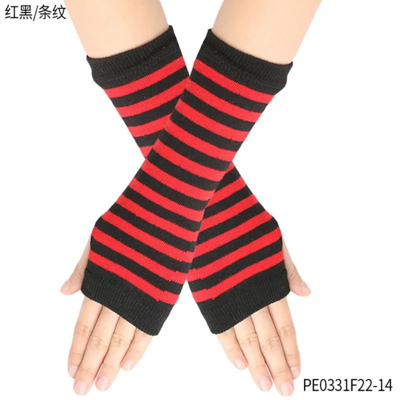 Fingerless Glove Knit - قفازات PESENAR بدون أصابع مخططة باللونين