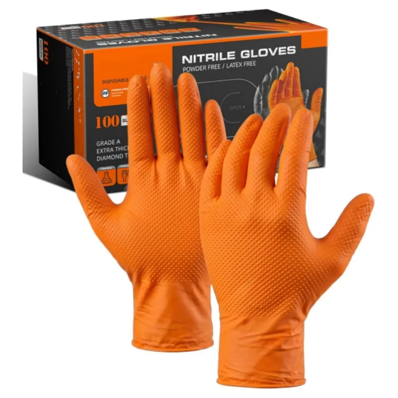Nitrile Mechanic Glove - قفازات نتريل برتقالية اللون للاستخدام مرة