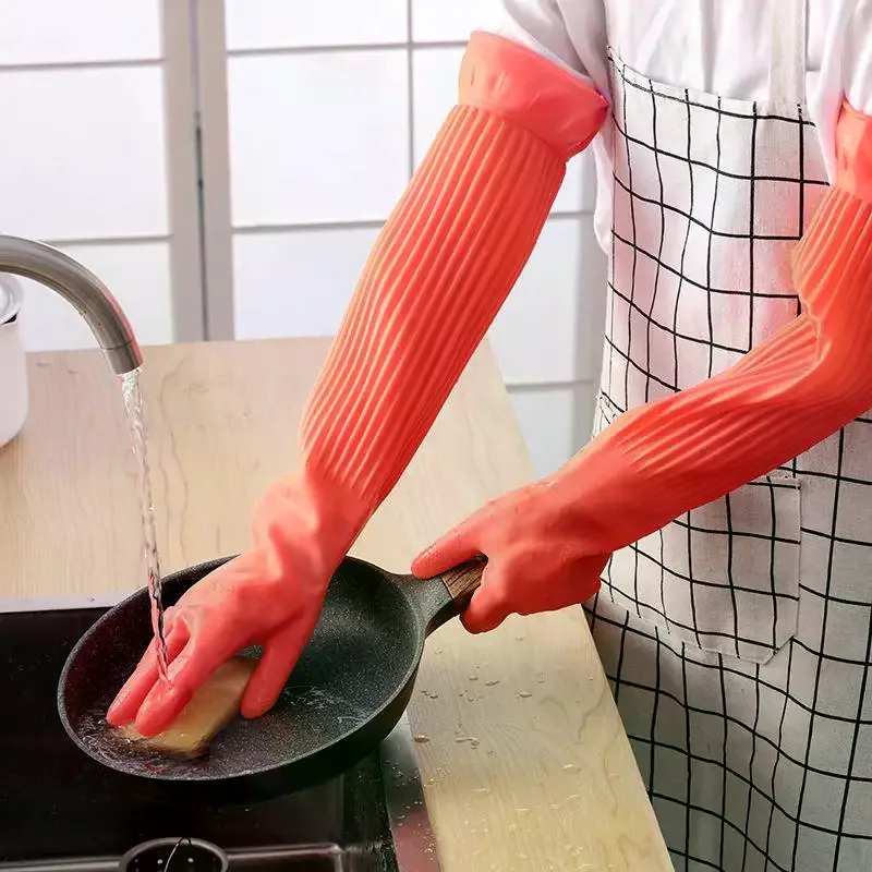 Dish Glove Rubber - قفازات طويلة قابلة لإعادة الاستخدام من