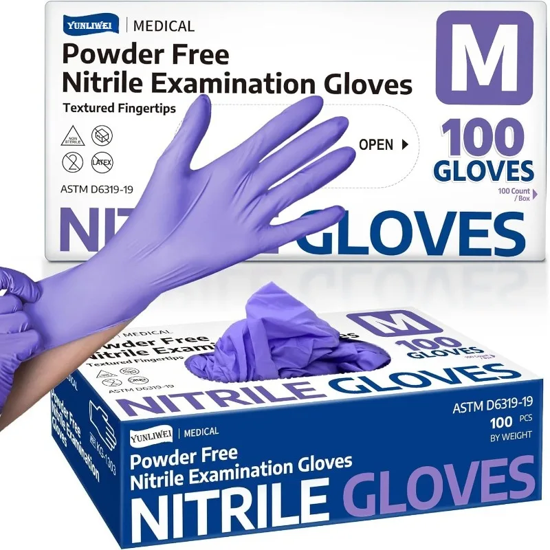 Exam Glove Nitrile - قفازات طبية أرجوانية للاستخدام مرة واحدة،