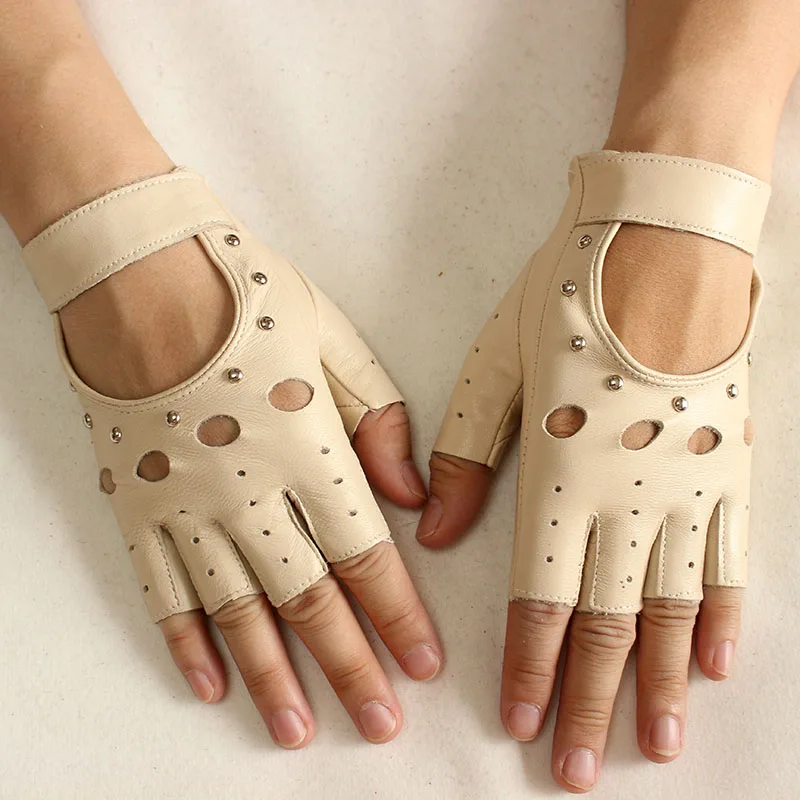 Leather Driving Glove - قفازات نسائية جلدية نصفية الأصابع رقيقة