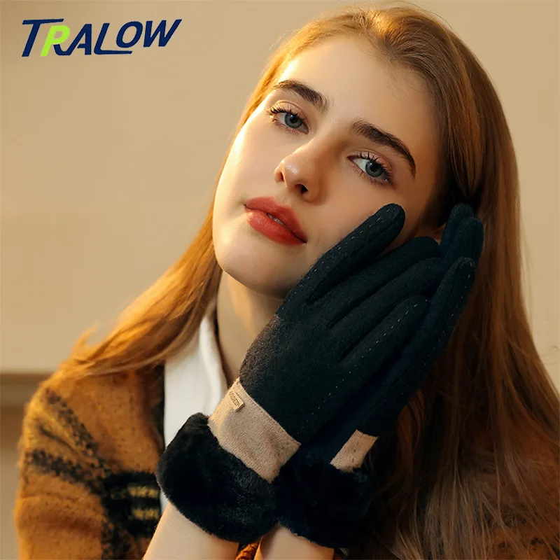 Wool Glove Lined - قفازات TRALOW النسائية الشتوية المحبوكة التي
