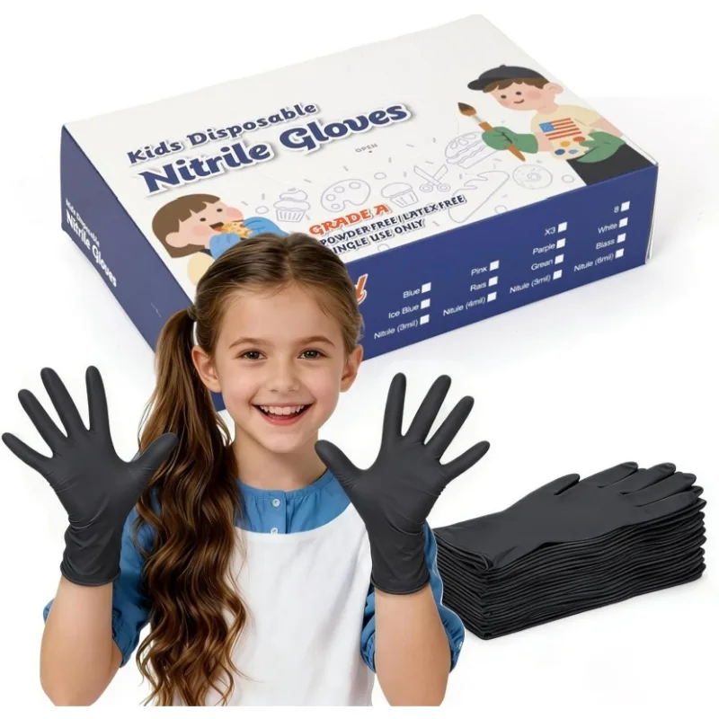 Nitrile Mechanic Glove - قفازات نيتريل سوداء للأطفال من 4-12