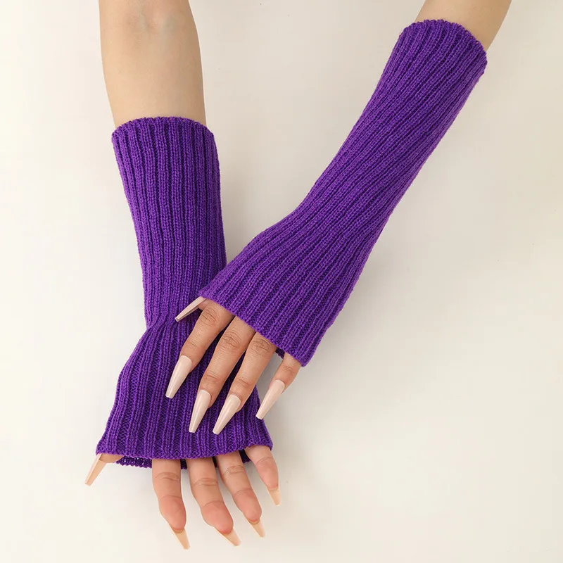 Fingerless Glove Knit - الفتيات الملونة الدافئة محبوك أكمام أذرع