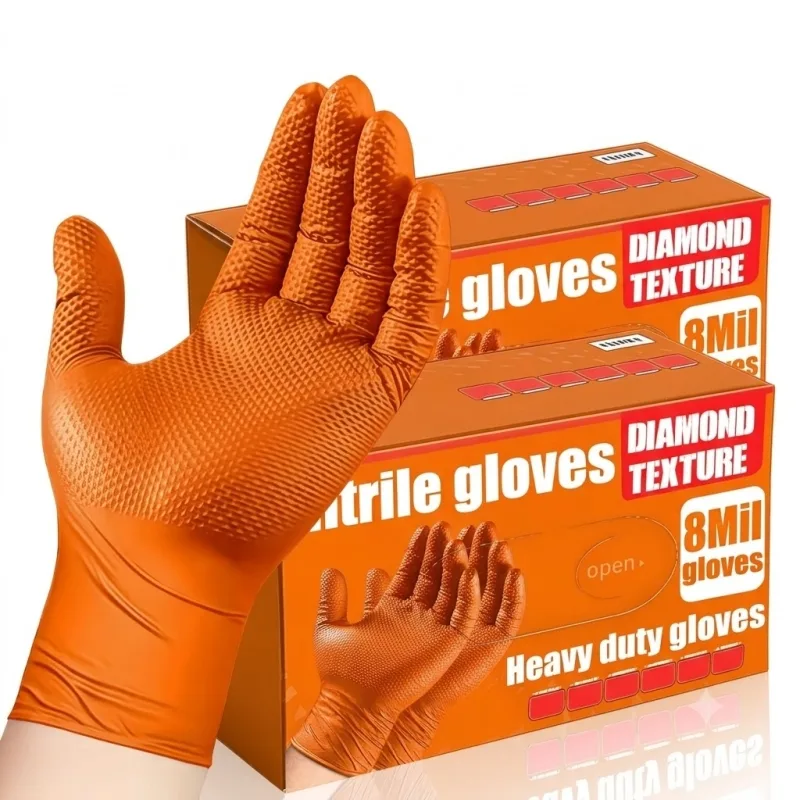 Nitrile Mechanic Glove - قفازات النتريل البرتقالية شديدة التحمل 8