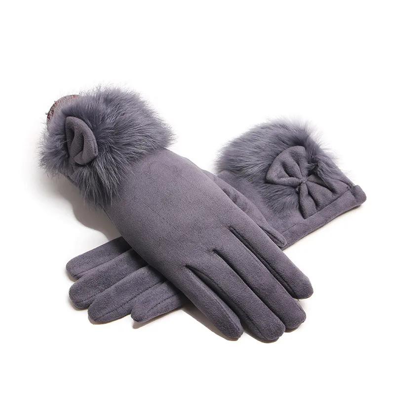 Leather Driving Glove - الشتاء الإناث جلد الغزال القوس أفخم