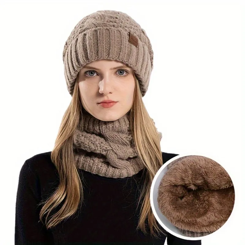 Wool Glove Lined - طقم قبعة وشاح شتوي ناعم مبطن