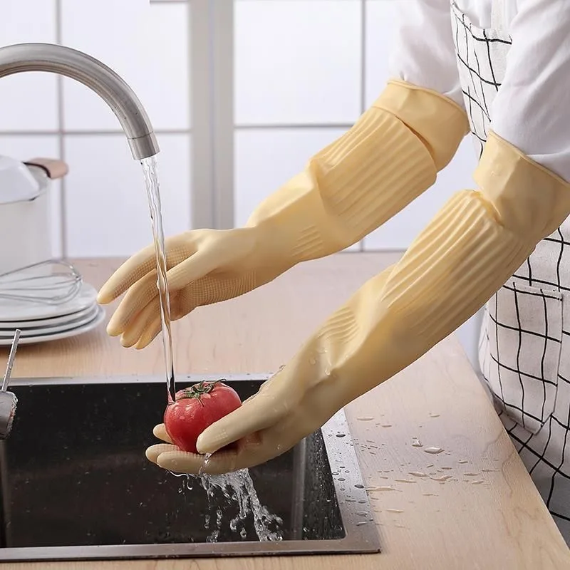 Dish Glove Rubber - قفازات طويلة قابلة لإعادة الاستخدام من