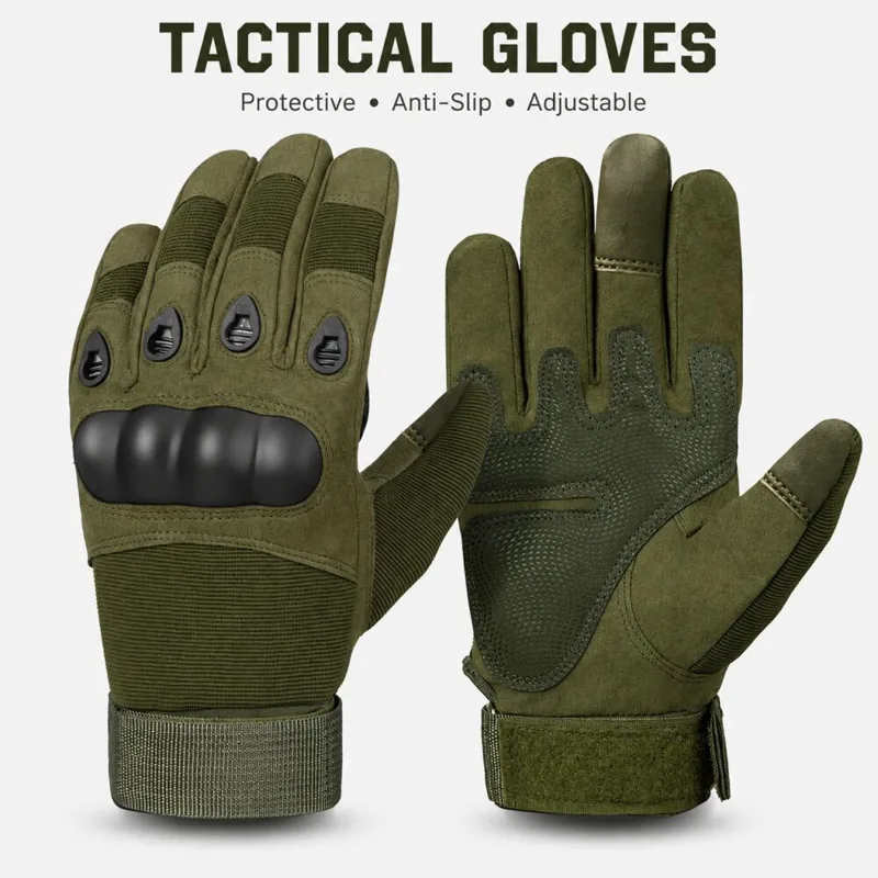 Motorcycle Glove Knuckle - قفازات تكتيكية كاملة الأصابع مع مفاصل
