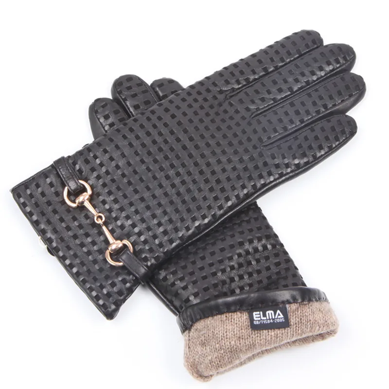 Wool Glove Lined - الخريف الشتاء قفازات جلدية حقيقية الإناث