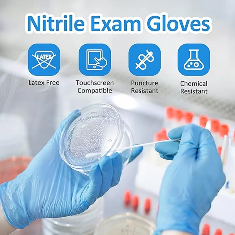 Exam Glove Nitrile - قفازات نيتريل طبية زرقاء، عبوة 100