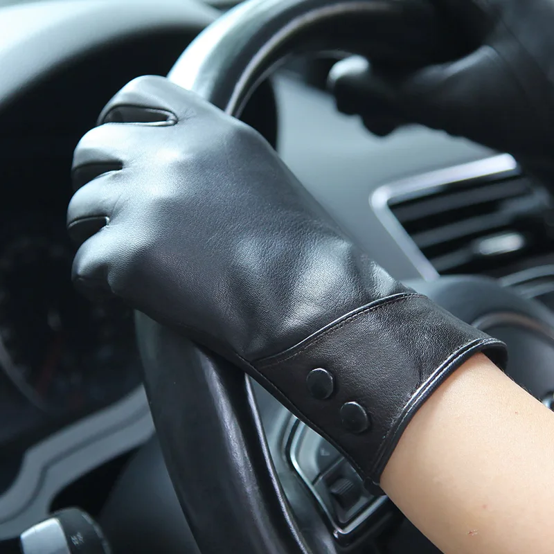 موضة الأسود قفازات جلدية حقيقي - مراجعة Wool Glove Lined وسعره