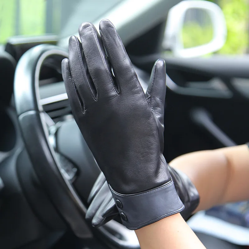 موضة الأسود قفازات جلدية حقيقي - مراجعة Wool Glove Lined وسعره