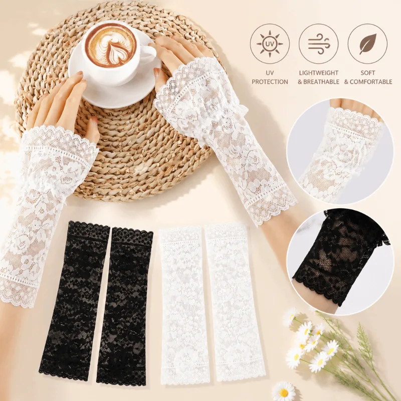 أكمام دانتيل مزينة بكشكشة وطيا - مراجعة Fingerless Glove Knit وسعره
